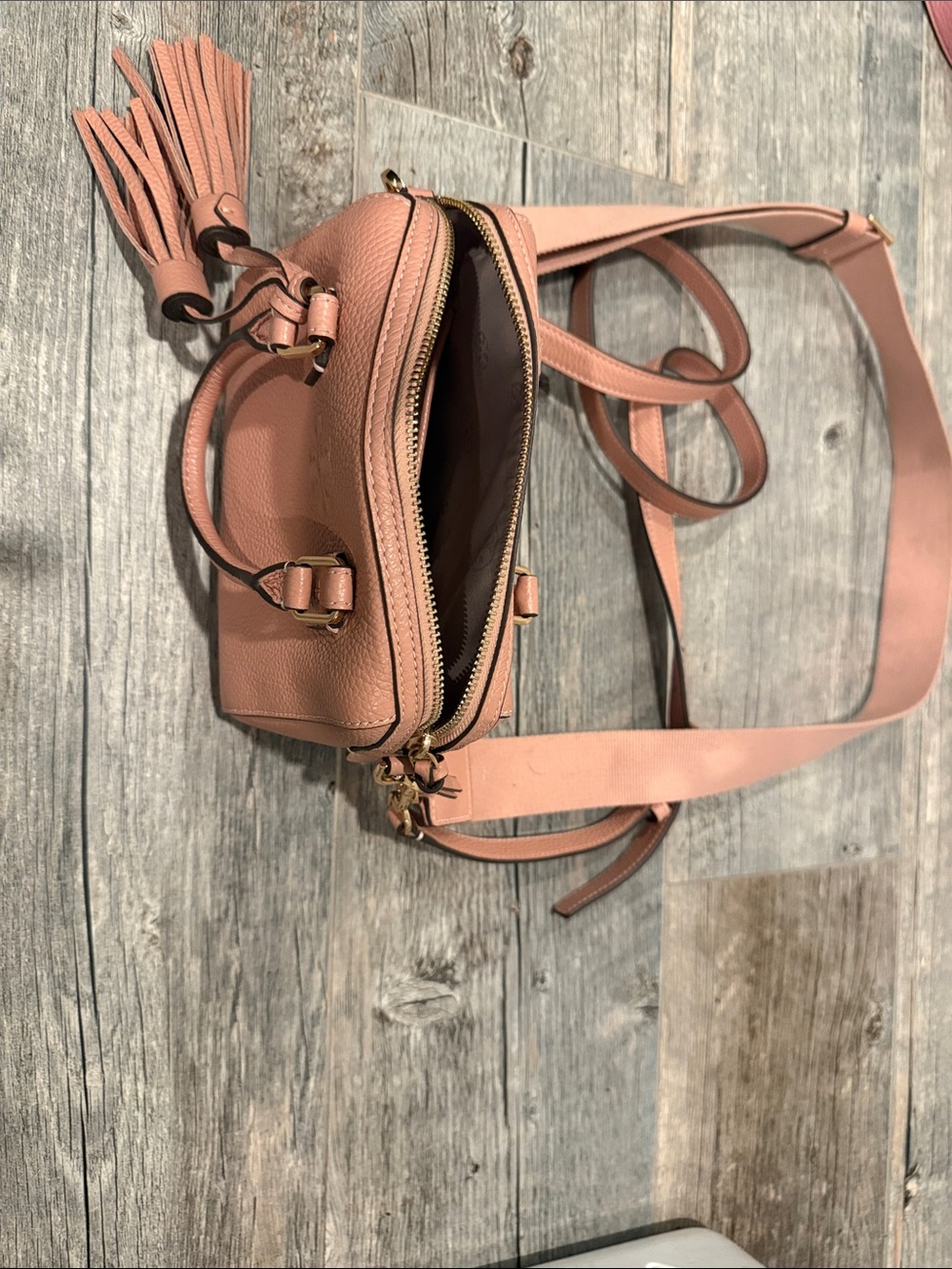 Tory Burch Rose Pink Pebbled Leather Crossbody with Tassel - Picture 2 of 3